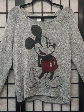 Boatneck Mickey Mouse Grey Gray Sweater Thin Lightweight Comfy Medium Soft